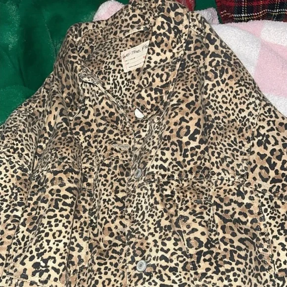 Free People Leopard Print Jean Jacket in Brown and Black - Picture 5 of 13